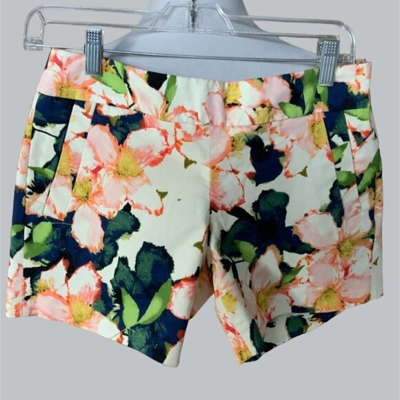 J.CREW LADIES MULTI COLOR FLORAL SHORT BOOTY FLORAL SHORTS STRETCH ZIP EUC 4 - Picture 1 of 6